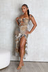 Savage Leopard Mesh Ruffle Long Dress