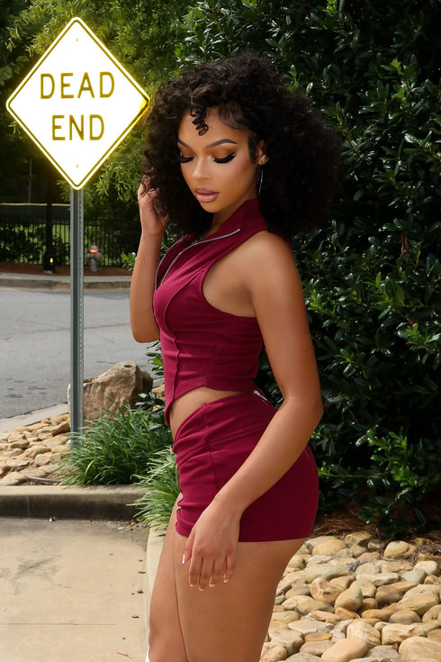 Classic Zip Up Cropped Tank Top & Shorts SET