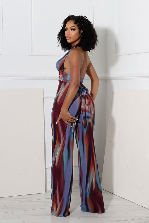 Luz Mesh Print Halter Jumpsuit