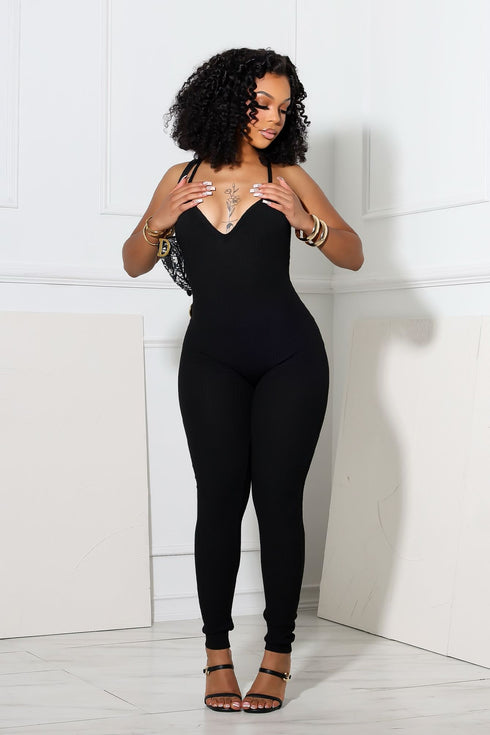 Archives Ribbed Open Back Jumpsuit