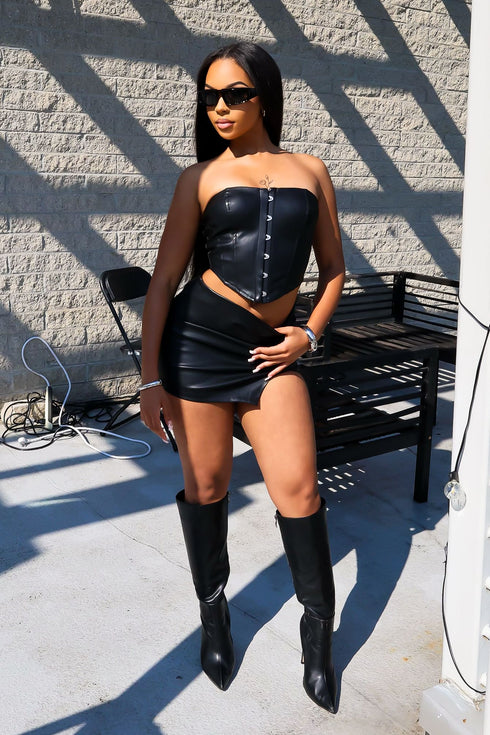 Baddie Style Leather Top & Skirt SET