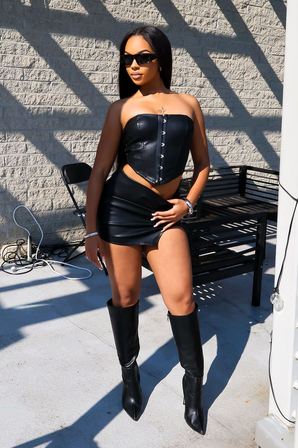 Baddie Style Leather Top & Skirt SET
