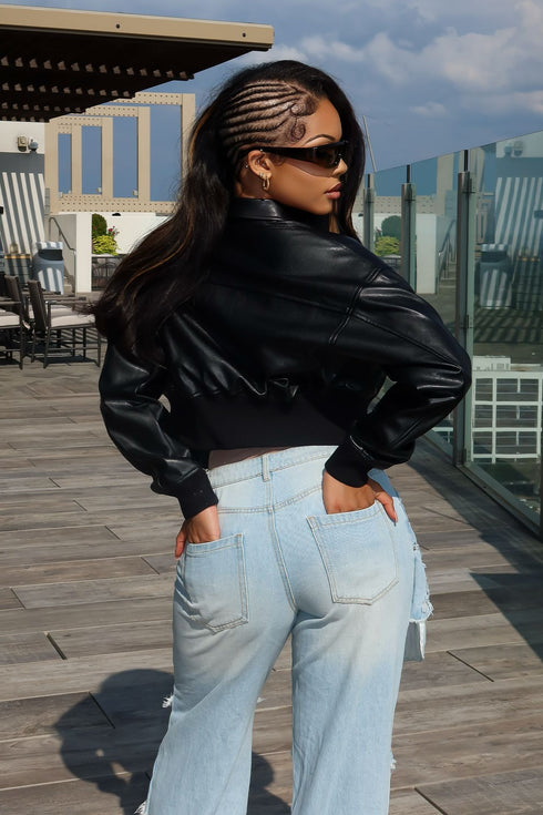 Midnight Rider PU Bomber Jacket