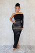 So Dramatic Mesh Ruched One Sleeve Dress