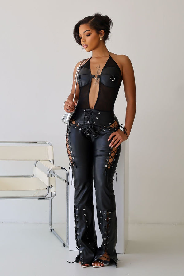 Nasty Girl Sheer Mesh Faux Leather Jumpsuit