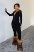 KS Power knit Jumpsuit With Fur Collar
