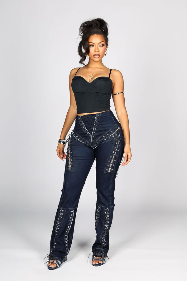 Marise High Waist Lace Up Jeans