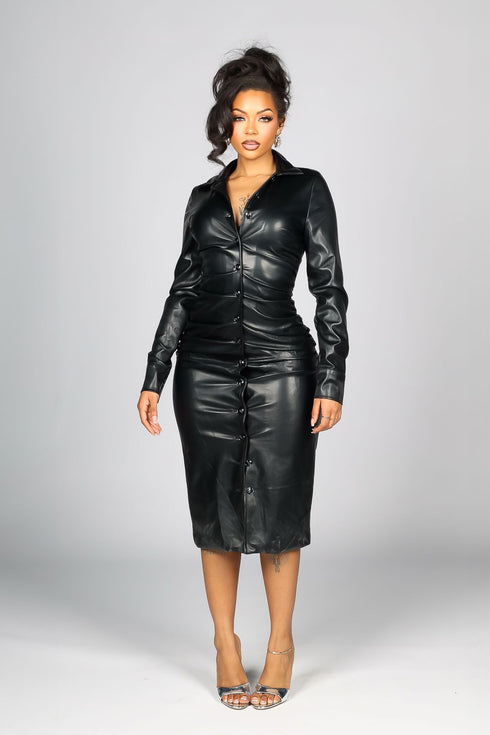 Urban Edge PU Shirt Midi Dress