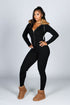 KS Power knit Jumpsuit With Fur Collar