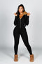 KS Power knit Jumpsuit With Fur Collar