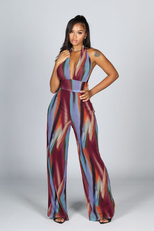 Luz Mesh Print Halter Jumpsuit
