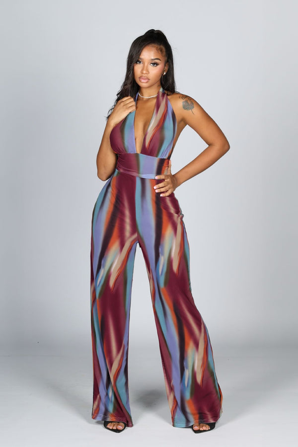 Luz Mesh Print Halter Jumpsuit