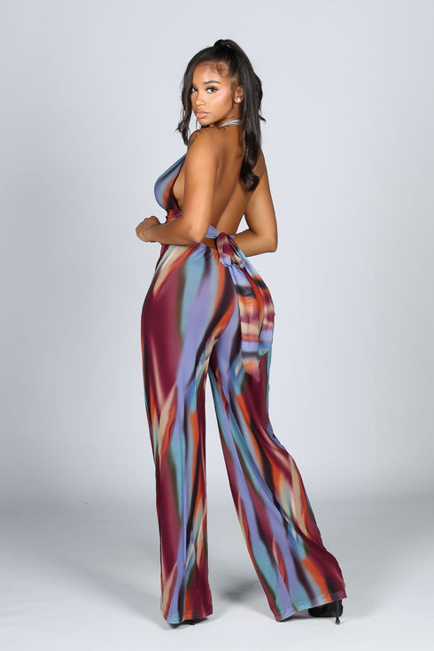 Luz Mesh Print Halter Jumpsuit