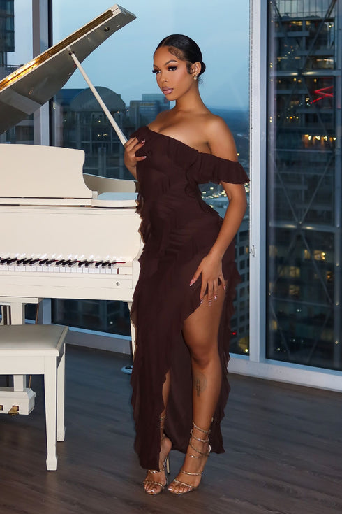 Belle Nuit Mesh Ruffled Maxi Dress