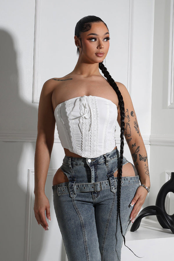 Trina Tube Crochet Lace Crop Top