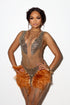 Flaire Mesh Mini Dress With Feather & Rhinestone
