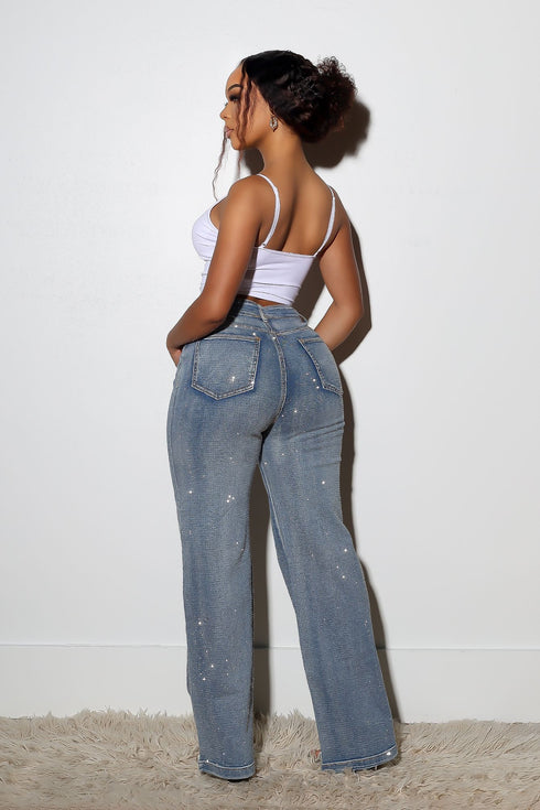 Opulent Rhinestone Straight Leg Denim Jeans
