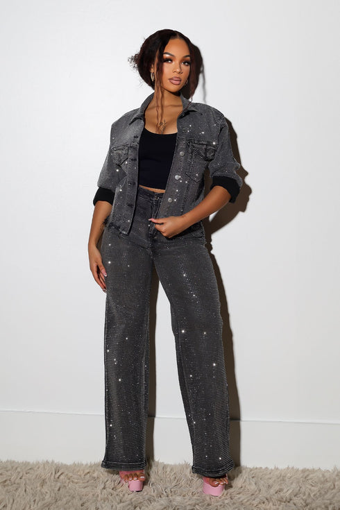 Opulent Rhinestone Straight Leg Denim Jeans
