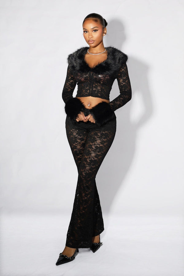Frostbite Lace Fur Trim Top & Pants SET