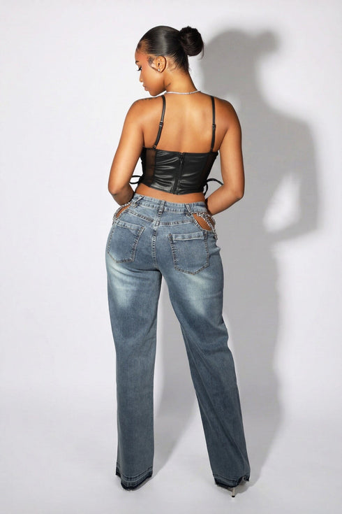 Tuesday Twist Baggy Denim Jeans With Chain