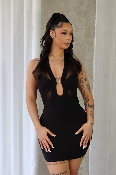 Dilara Halter Neck Metal Trim Mini Dress