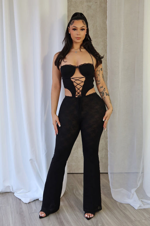 Nevaeh Mesh Lace Halter Padded Jumpsuit