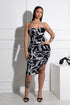Cinna Mesh Print Ruched Midi Dress