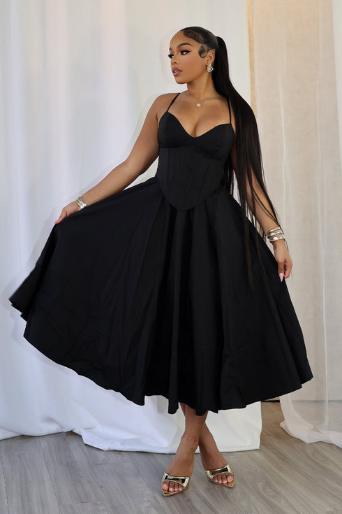 Voluminous Poplin Corset Midi Dress