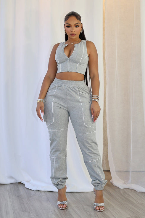 Gaga Piping Detail Zip-Up Top & Pants SET