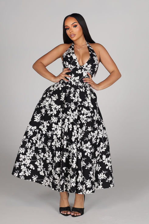 Sersei Lace Up Floral Midi Dress