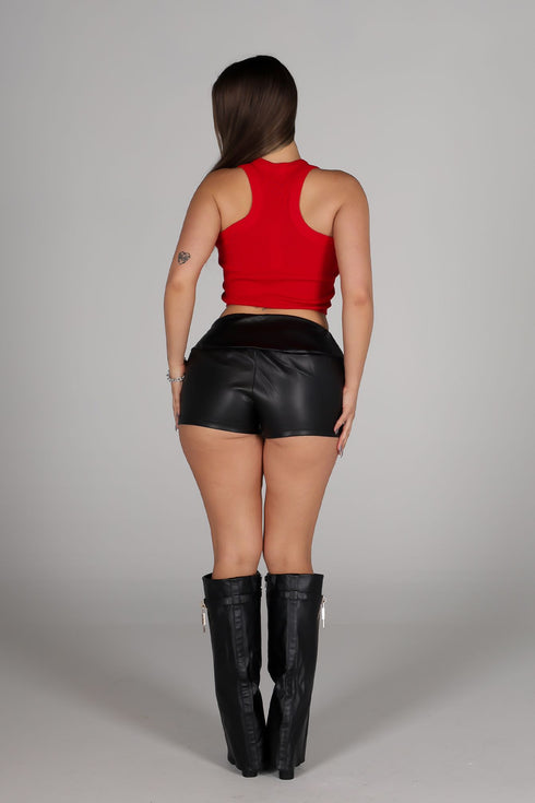 Onyx Curve Faux Leather Shorts