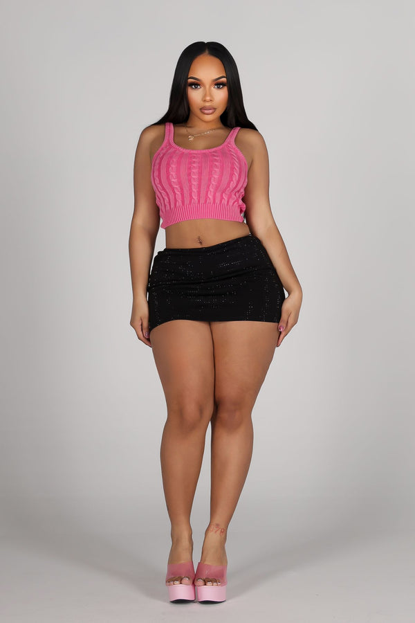 Glixie Rhinestone High Waist Mini Skirt