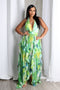 Chiffon Printed Ruffle Halter Neck Maxi Dress