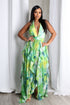 Chiffon Printed Ruffle Halter Neck Maxi Dress