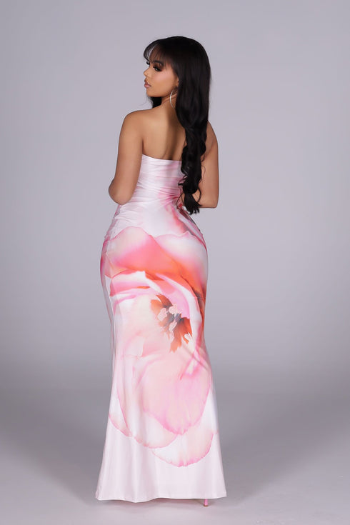 Blush Bloom Strapless Maxi Dress