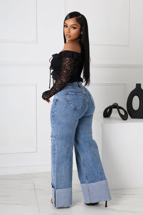 Niigata High Waist Cuffed Hem Baggy Jeans