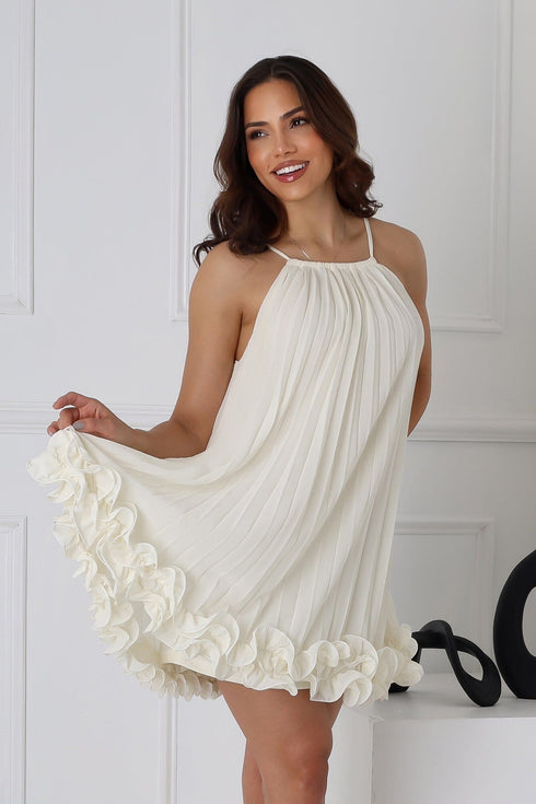 Yoneko Mesh Ruffled Halter Neck Mini Dress