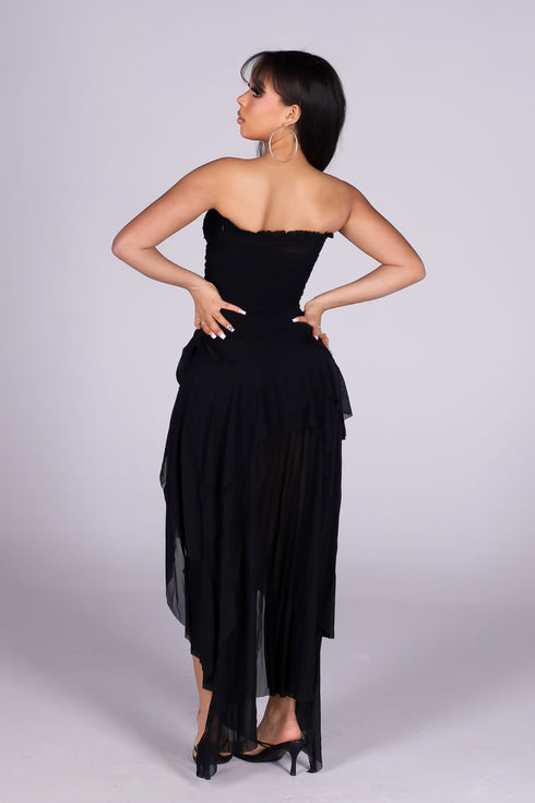 Sahara Mesh Ruffled Tube Midi Dress