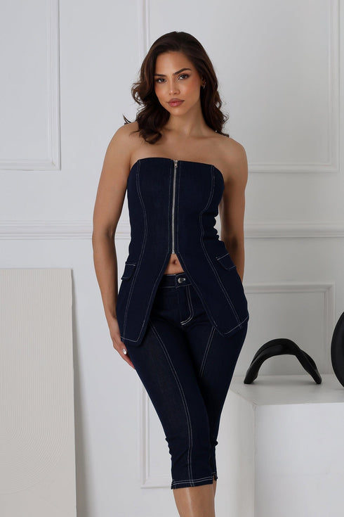 Meems Dusk Denim Zip up Tube Top