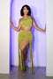 Olive Fringe Crop Top & Skirt SET