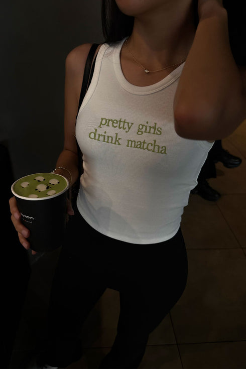 Pretty Girls Drink Matcha Ribbed Tank Top