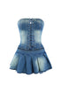 Muted Blue Denim Corset Top & Skirt SET
