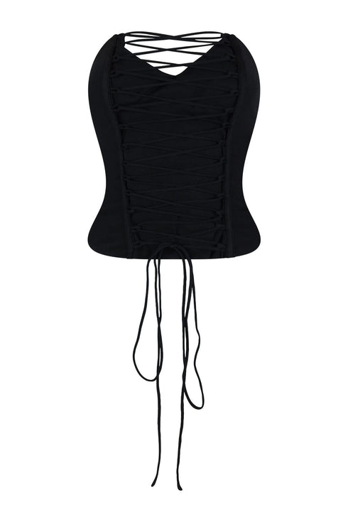 Cause For Concern Lace Up Mid Rise Corset Crop Top EDGE Small Black