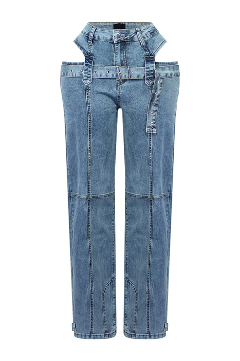 Hayden Washed Denim Cut Out With Belt Jeans