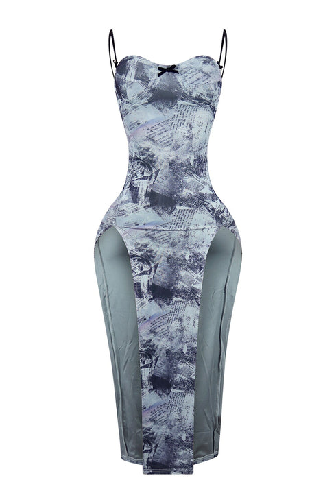 Lark Newspaper Printed Mesh Dress