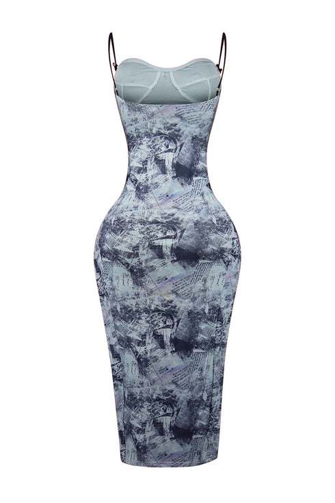 Lark Newspaper Printed Mesh Dress