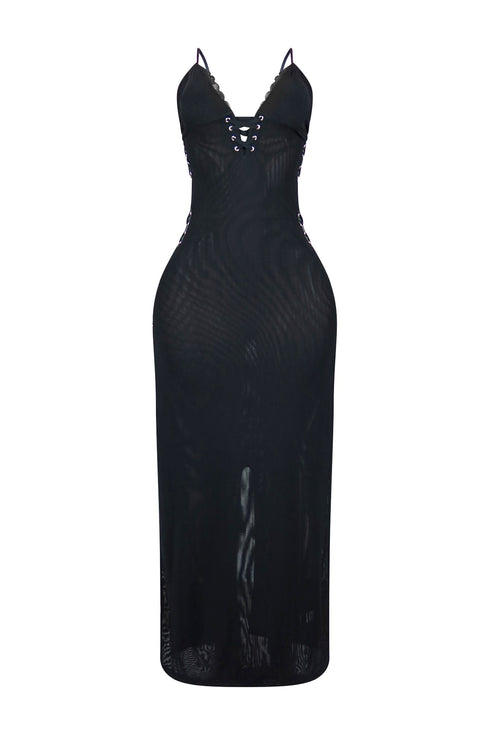 Oprah Lace Trim Mesh Maxi Dress
