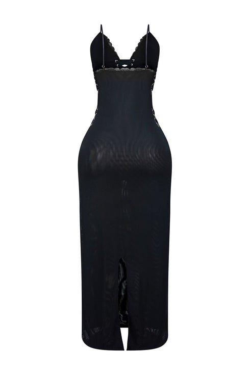 Oprah Lace Trim Mesh Maxi Dress