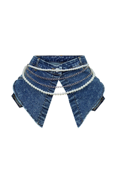 Thea Pearl & Chain Draped Denim Belt