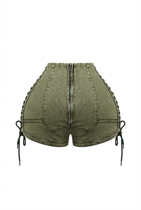 Keep Up Lace Up Denim Shorts